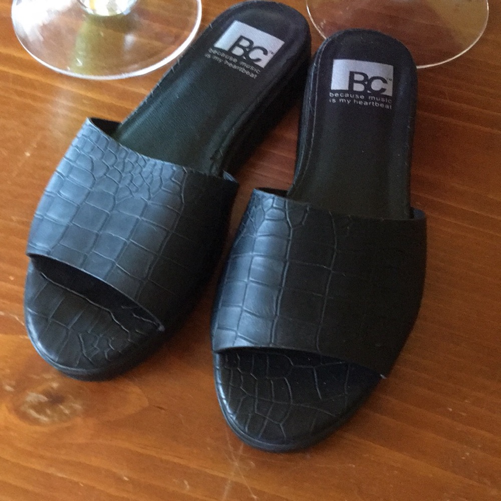 BC slide sandals.